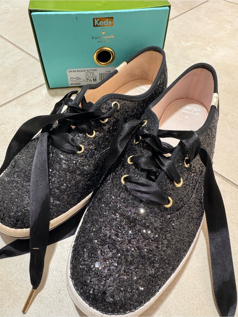 Keds x Kate Spade Black Glitter Champion Sneakers – Size 7.5
